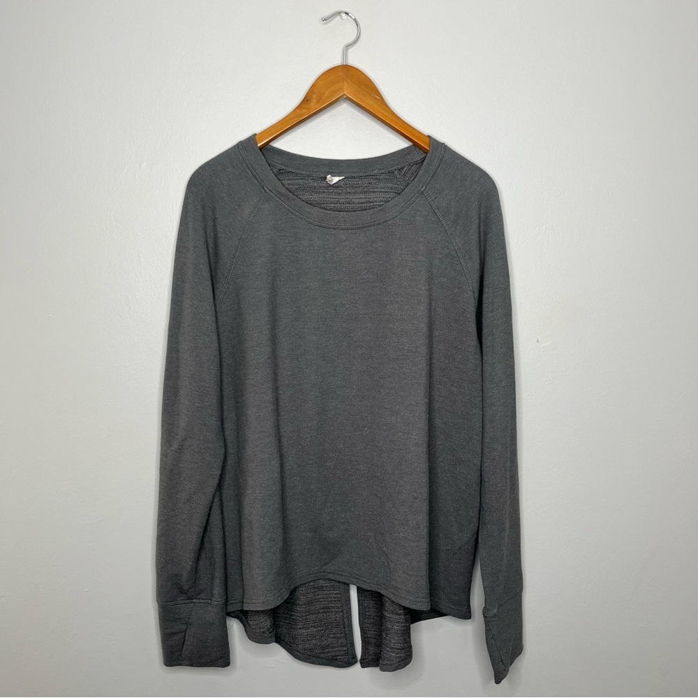 Danskin Now Charcoal Gray Heather Split Back Athletic  Long Sleeve Sweater B